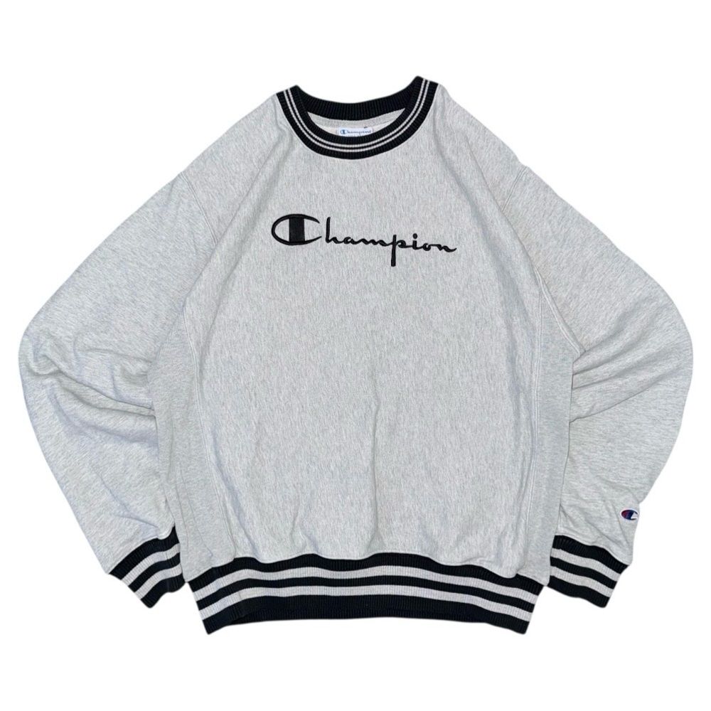 VTG Y2K Champion Reverse Weave Two-Tone Gray Spell Out Crewneck Sweatshirt Sz M